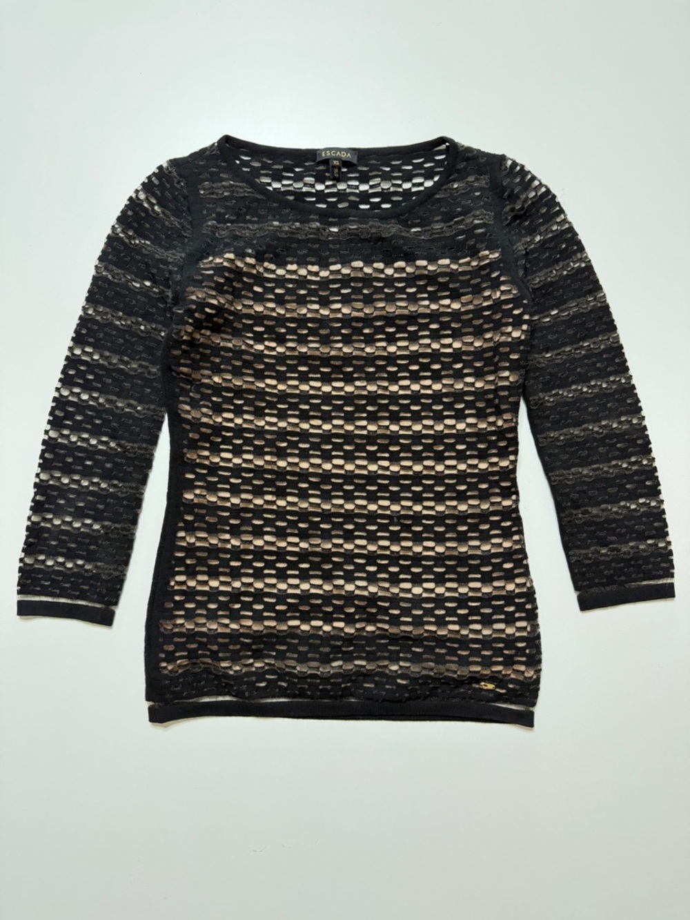 Escada Open Weave Mesh Striped Lined Pullover Long Sleeve Top Womens XS